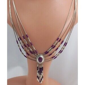 Native American Navajo Liquid Silver Sugalite Necklace Sterling Silver 925